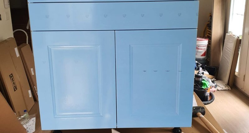 Cabinet unit assembled on site during a commercial kitchen installation