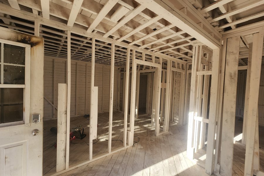 Reframed interior ready for reconstruction and finishes