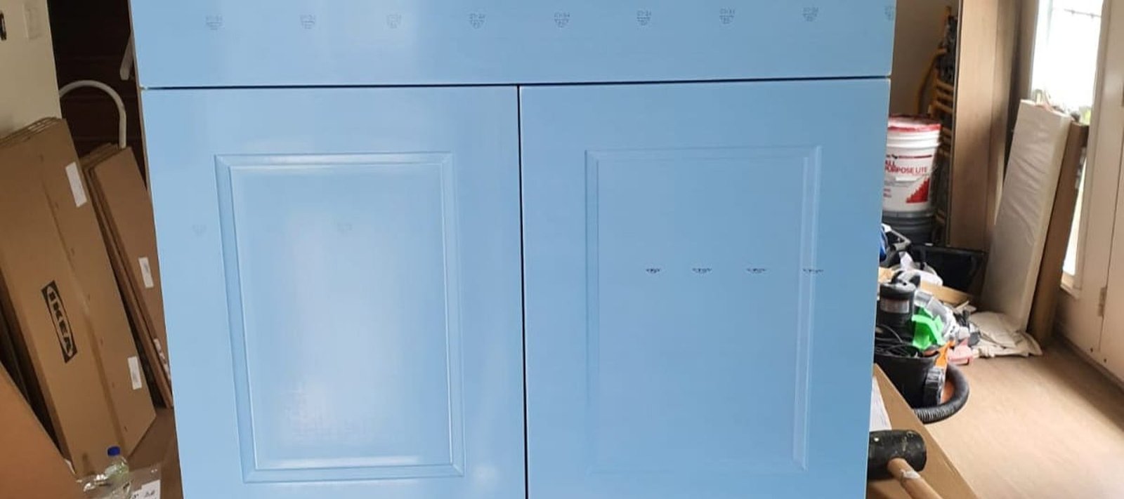 Cabinet unit assembled on site during a commercial kitchen installation