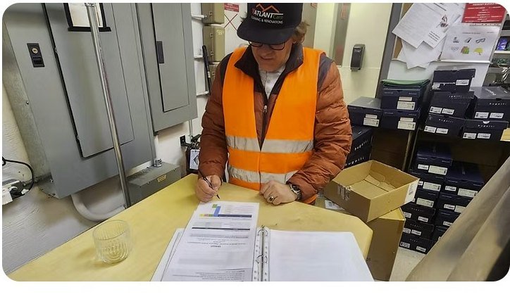 AtlantCare site supervisor reviewing project documentation on site